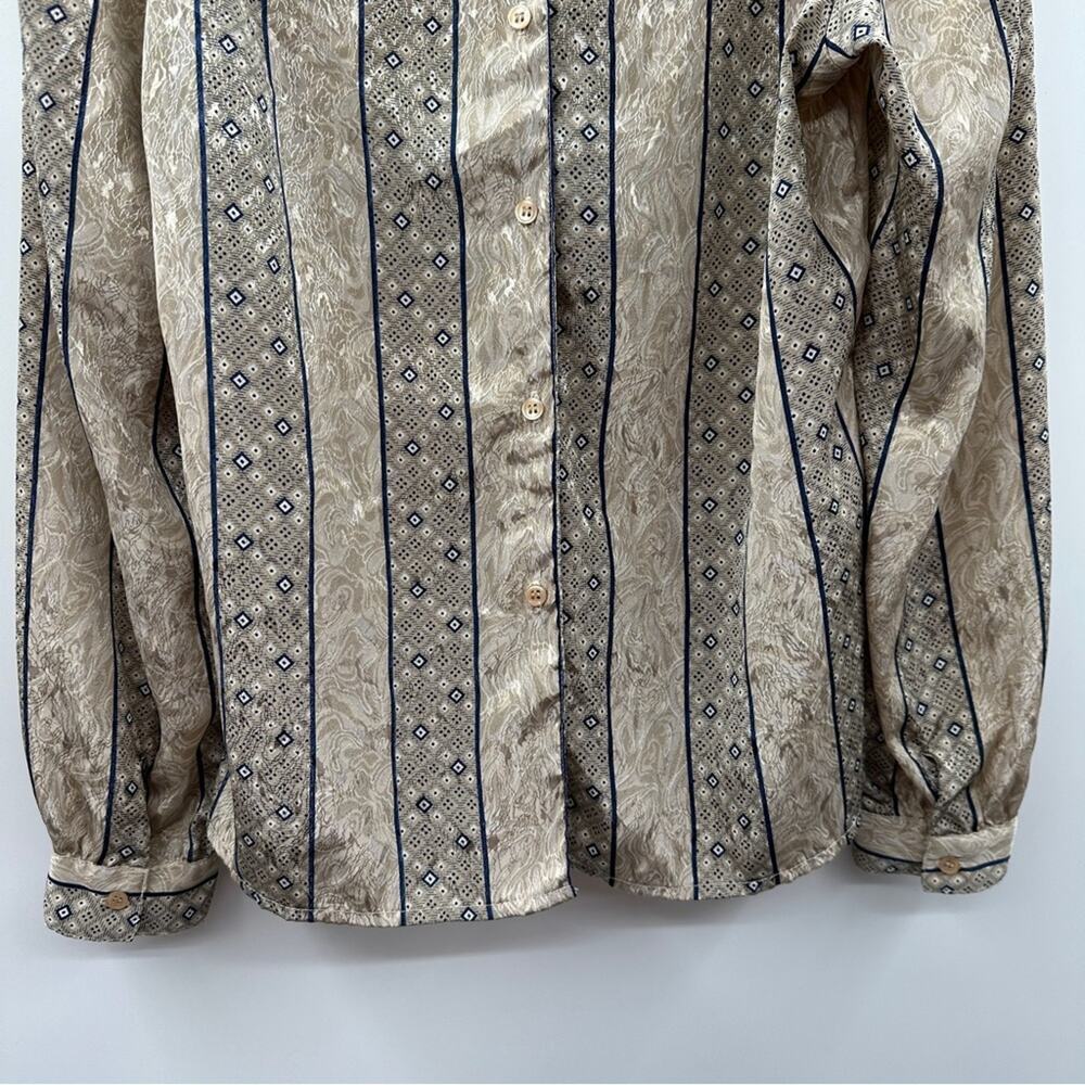 Vintage Eva Laurel Cream & Blue Geometric Print Long Sleeve Button Back Top 10‎ - Picture 3 of 7